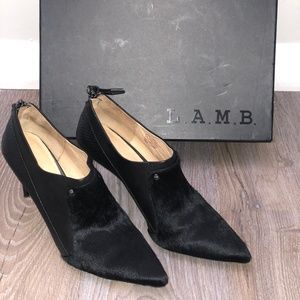 L.A.M.B Tracie Leather and Calf Hair Bootie, Black